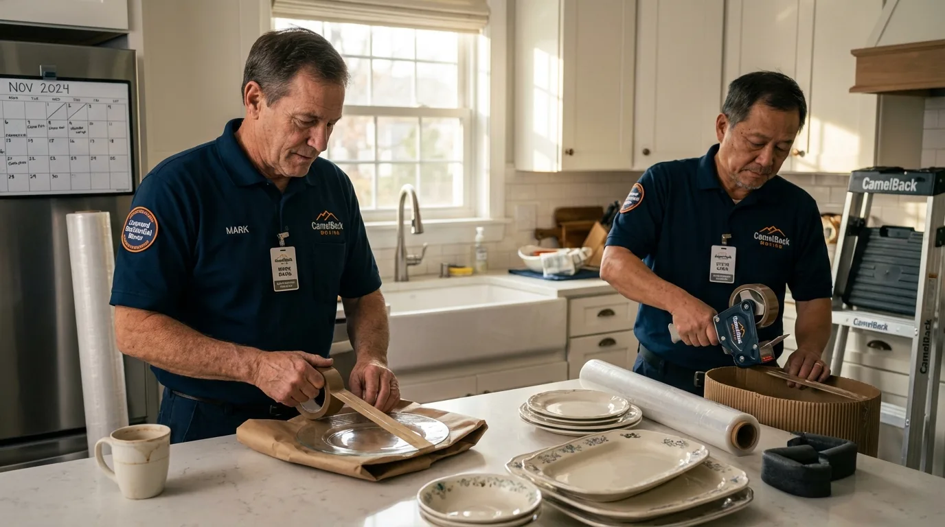 Professional crew packing kitchen dishware in Banner Elk, NC